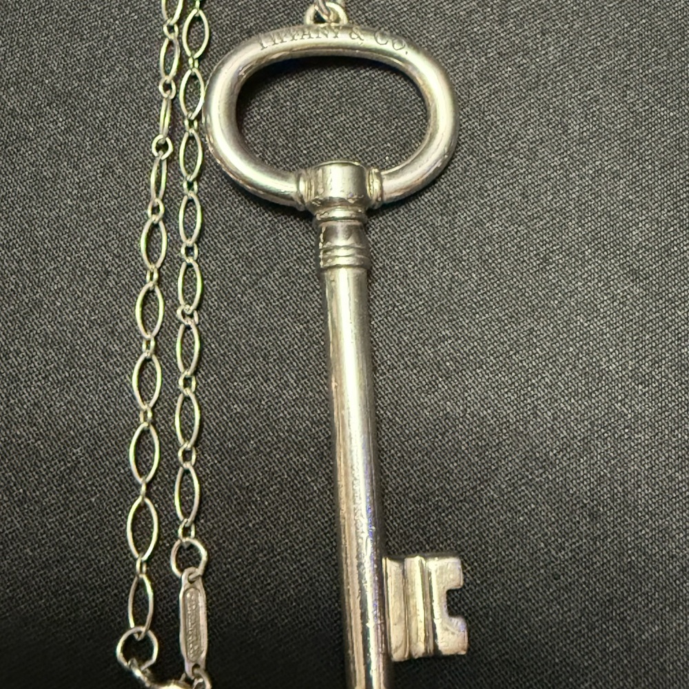 Tiffany & Co Sterling Silver Large Key Pendant Charm Long Necklace - Picture 7 of 9